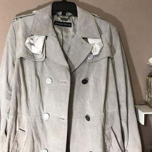 Pamela McCoy Jacket Leather Coat Long Gray New - Picture 3 of 8